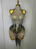 Laine Crystal Beaded Mesh Backless Mini Dress