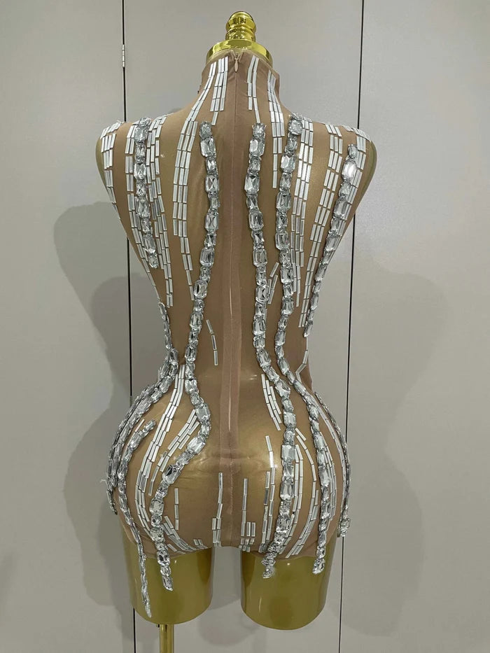 Lani Sparkly Rhinestone Chain Transparent Sleeveless Bodysuit
