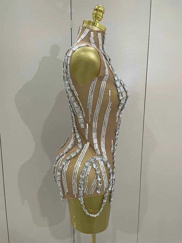 Lani Sparkly Rhinestone Chain Transparent Sleeveless Bodysuit