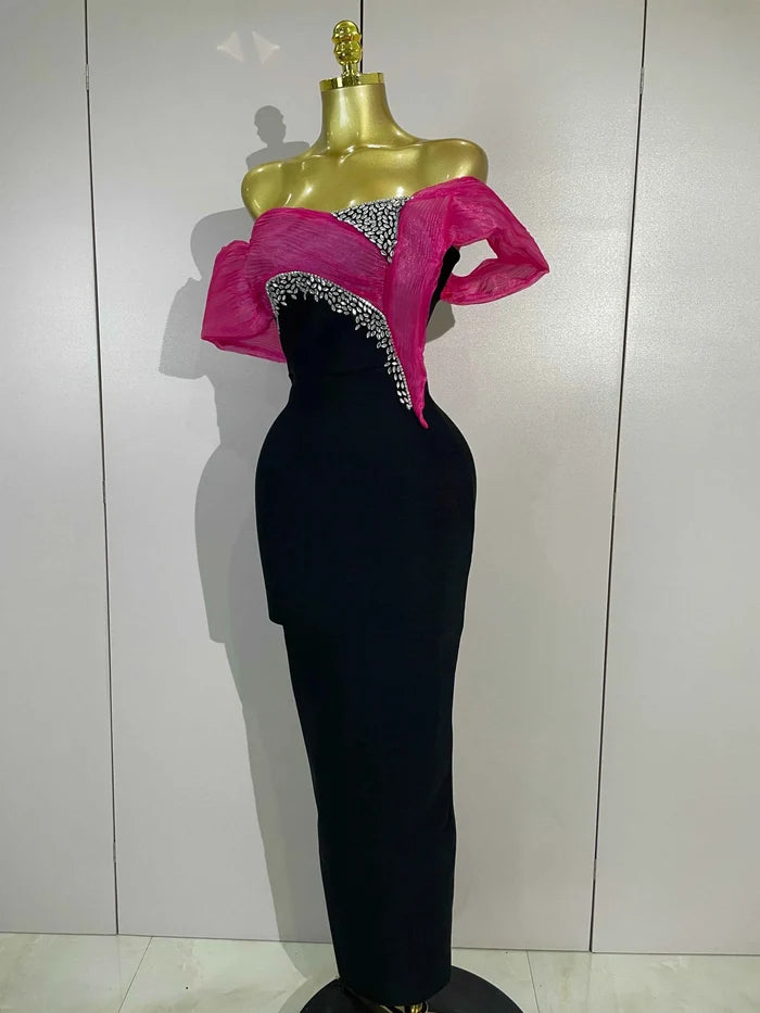 Lashae Off Shoulder Diamond Bodycon Bandage Maxi Dress