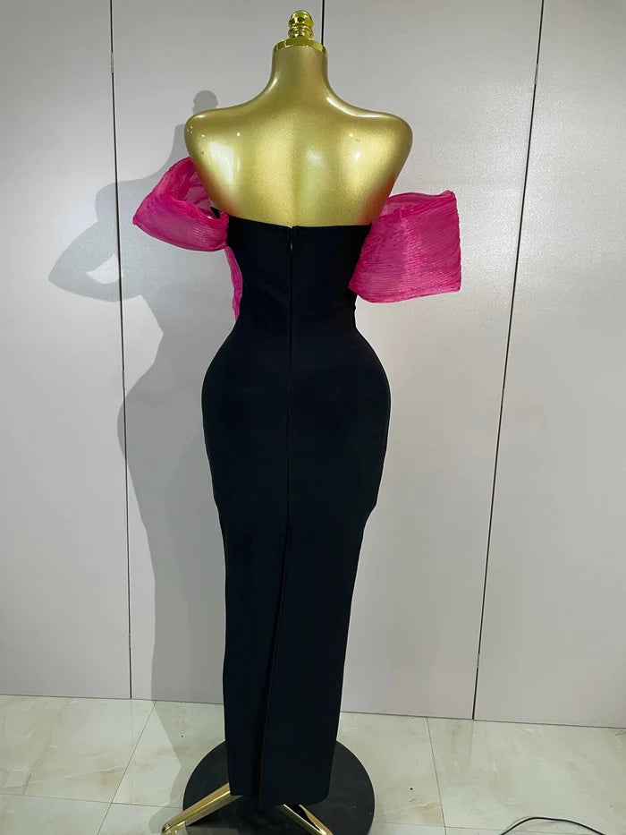 Lashae Off Shoulder Diamond Bodycon Bandage Maxi Dress