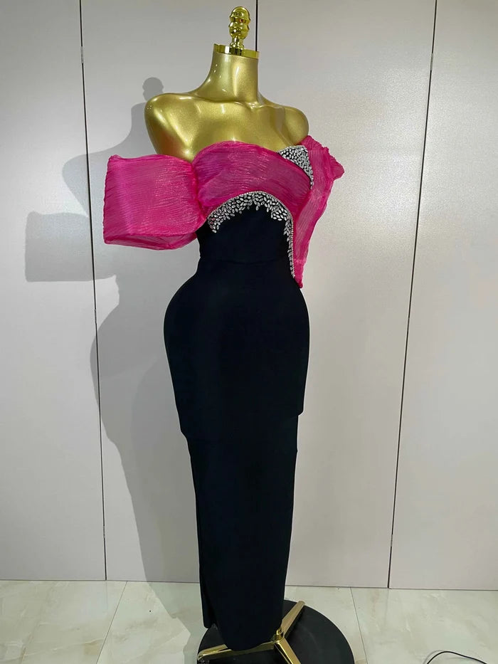 Lashae Off Shoulder Diamond Bodycon Bandage Maxi Dress