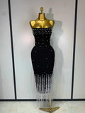 Lena Pearl Beaded Strapless Backless Midi Bandage Dress
