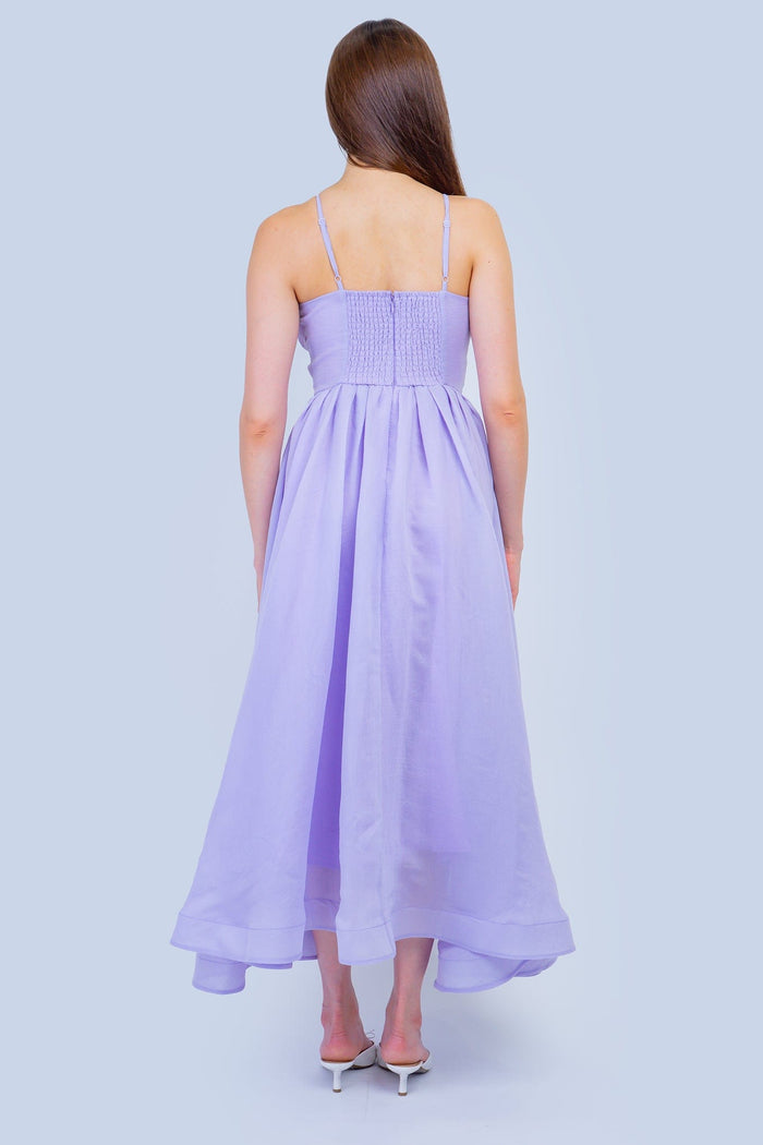 DCD DRESSES Lilac V Neck Linen Midi Dress