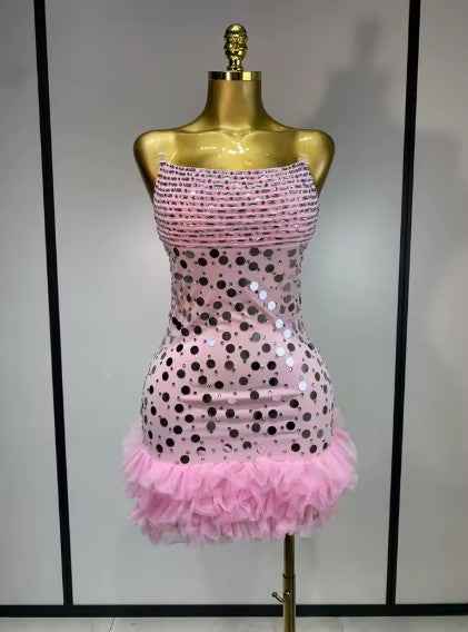 Women Sexy Sparkly Rhinestones Sequin Mini Dress Performance Costume Stage Dancer Club Evening Party Luxury Birthday Dress