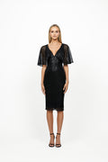 Maci Cape Sleeve Sequin Midi 16 Black - Dress - Bariano