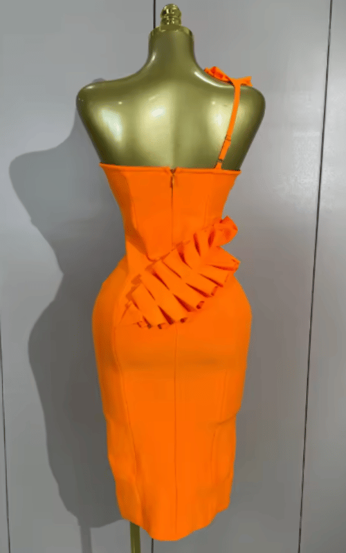 Malia one shoulder ruffle split bandage gown for women. Elegant luxury dress for prom, birthdays, evening parties, and events.