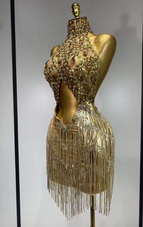 Mariel rhinestone tassel transparent short party dress