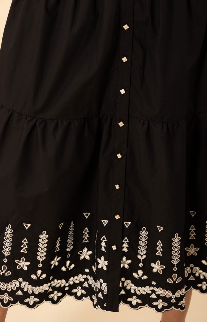 Martha Embroidered Poplin Maxi Dress, color-black