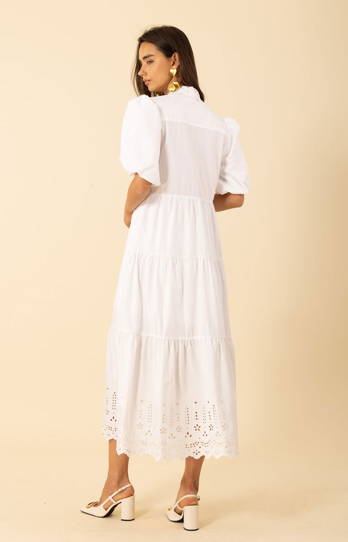Martha Embroidered Poplin Maxi Dress, color-white