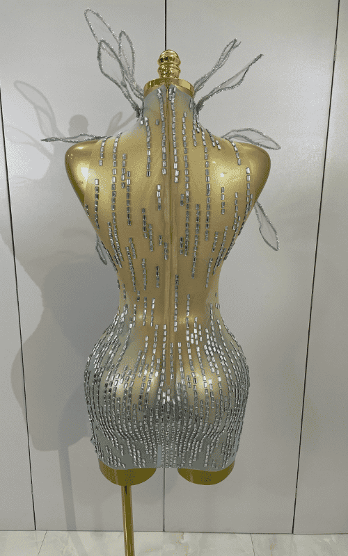 Mary Sparkly Rhinestones Sleeveless Mesh See-Through Mini Dress