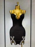 Mary V Neck Beaded Black Mini Bandage Dress