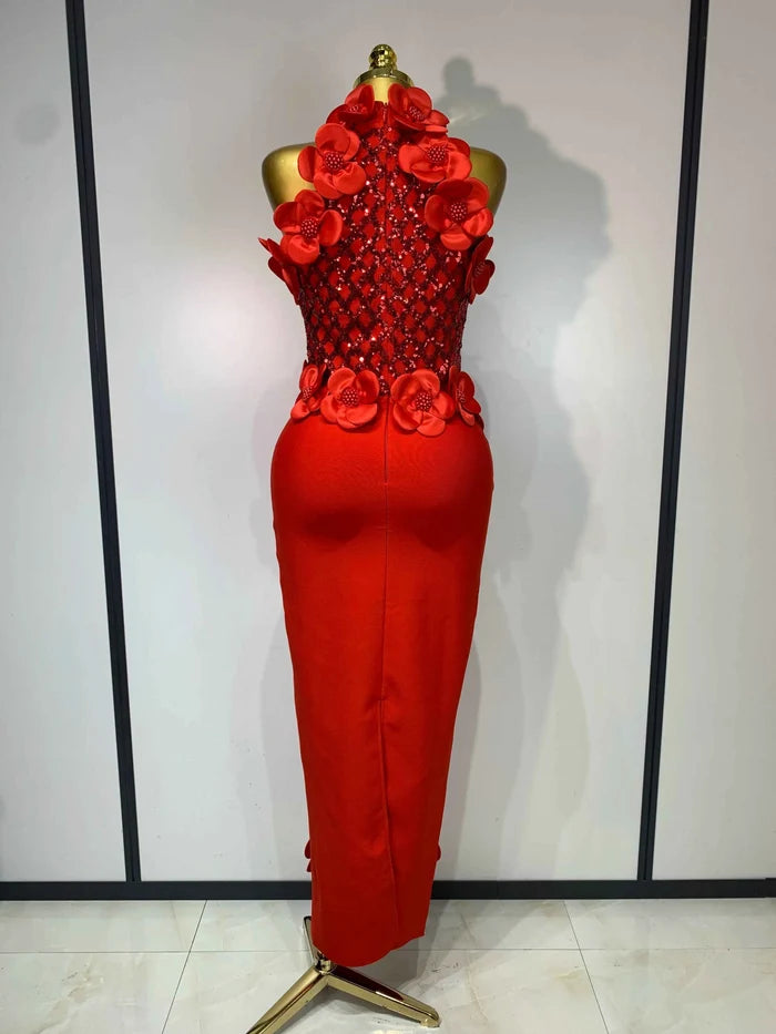 Women Sexy Sleeveless Flower Beading Bodycon Bandage Dresses 2026 Celebrity Elegant Cocktail Luxury Birthfay Evening Party Dress