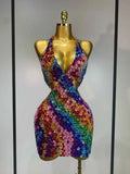 Megan Halter Colorful Diamonds Backless Mini Dresses