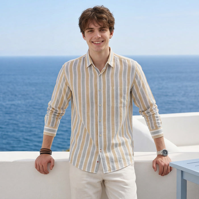 Men's Beige Stripe Slim Fit Shirts