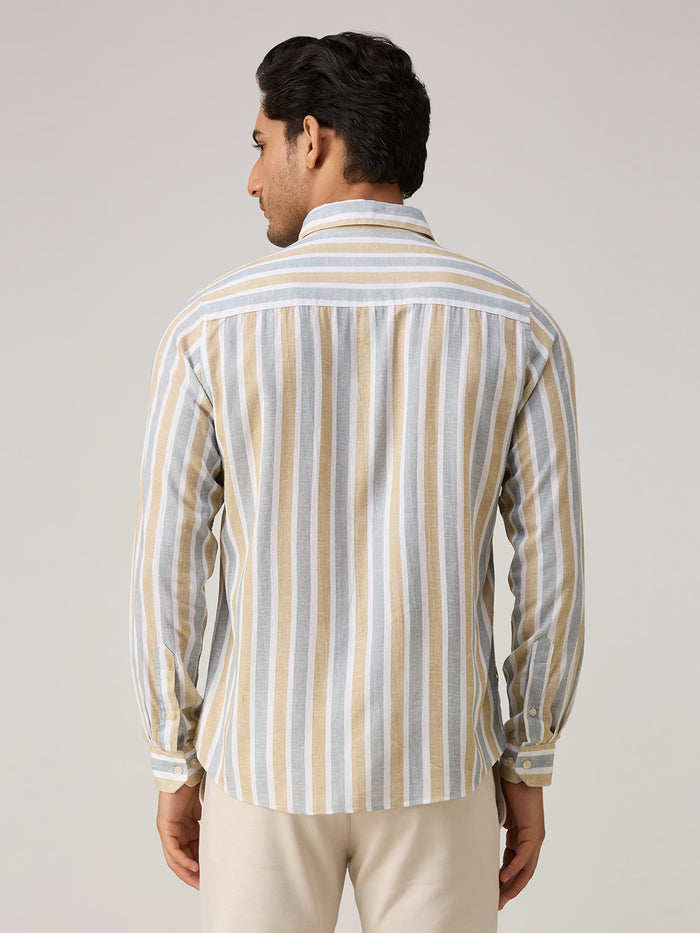 Men's Beige Stripe Slim Fit Shirts