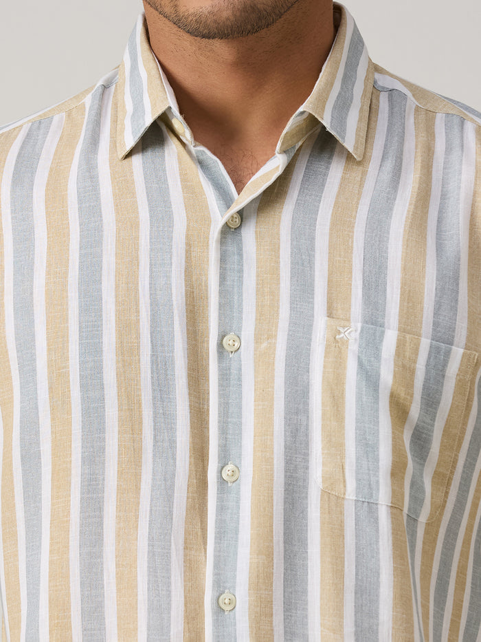 Men's Beige Stripe Slim Fit Shirts