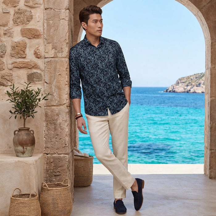 Men's Black Printed Slim Fit Shirts