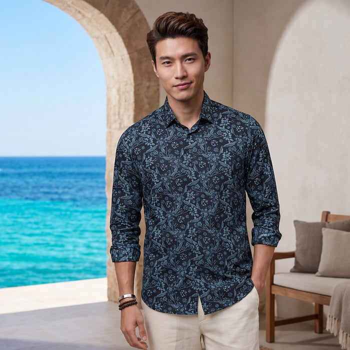 Men's Black Printed Slim Fit Shirts