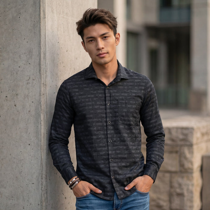 Men's Black Printed Slim Fit Shirts