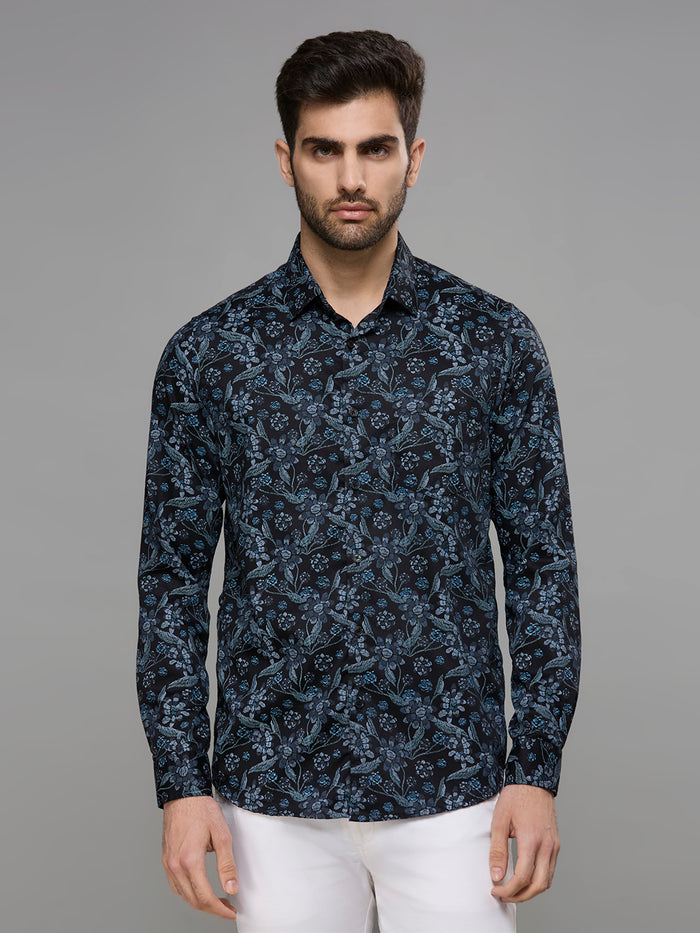 Men's Black Printed Slim Fit Shirts