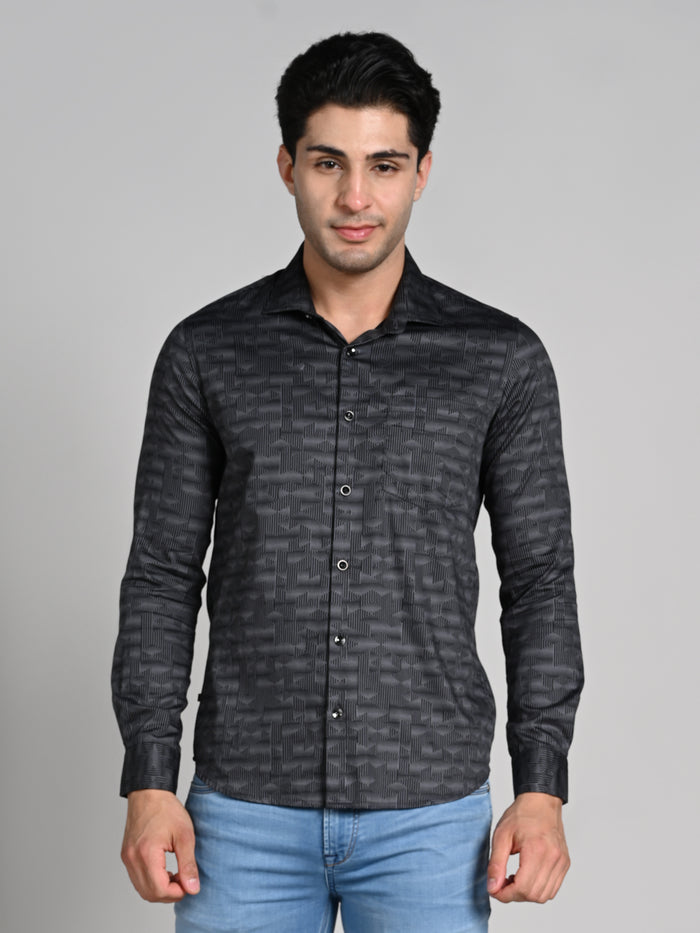 Men's Black Printed Slim Fit Shirts