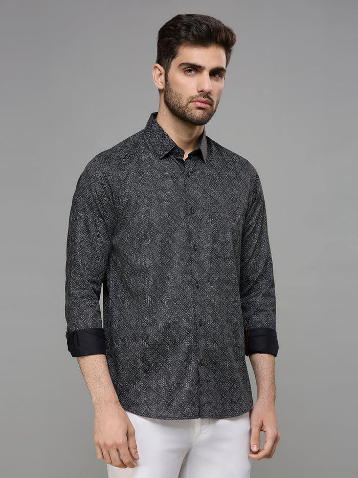 Men's Black Printed Slim Fit Shirts