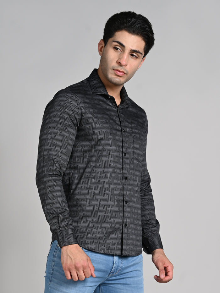 Men's Black Printed Slim Fit Shirts