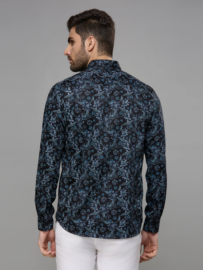 Men's Black Printed Slim Fit Shirts