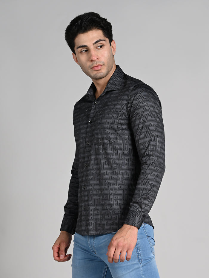 Men's Black Printed Slim Fit Shirts