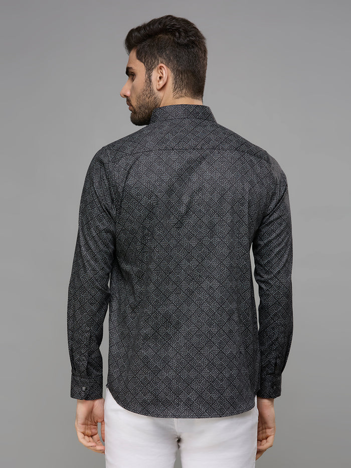 Men's Black Printed Slim Fit Shirts