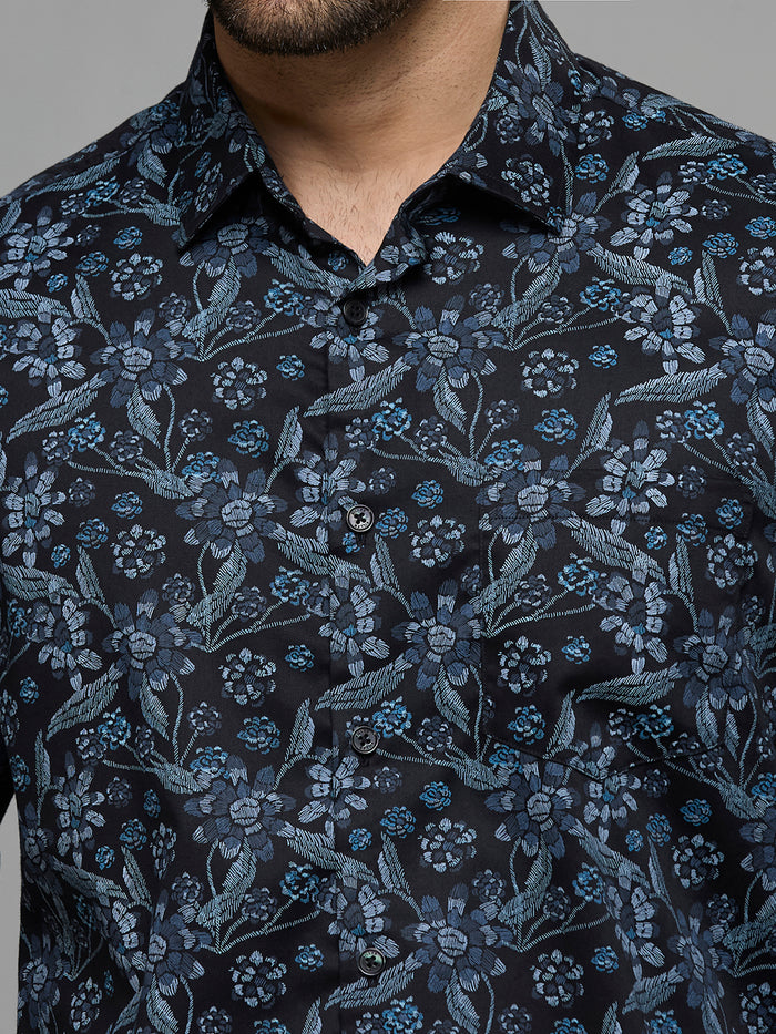Men's Black Printed Slim Fit Shirts