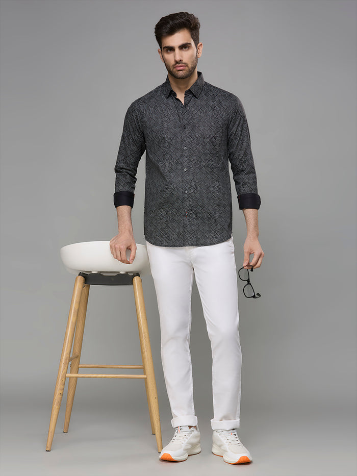 Men's Black Printed Slim Fit Shirts
