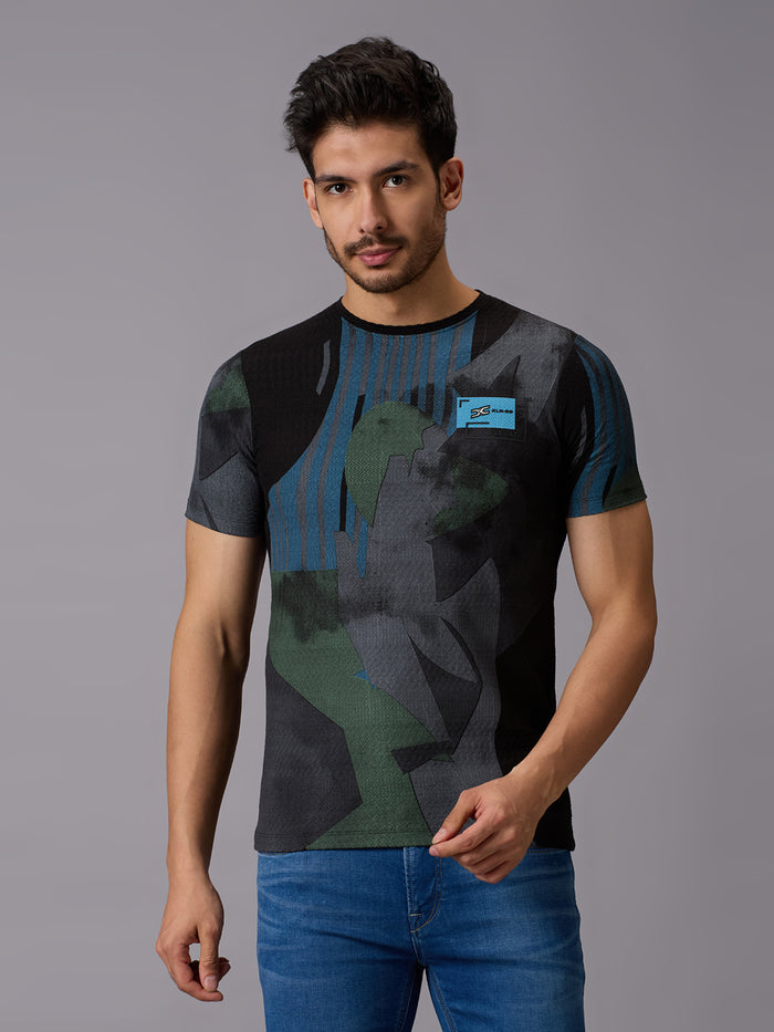 Men's Black Printed Slim Fit T-Shirts