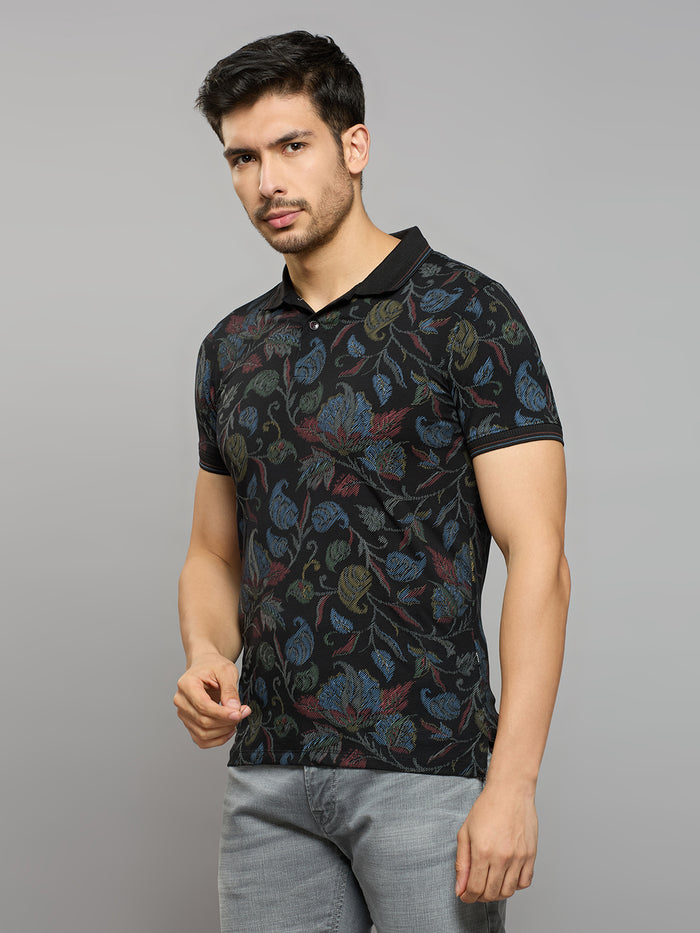 Men's Black Printed Slim Fit T-Shirts