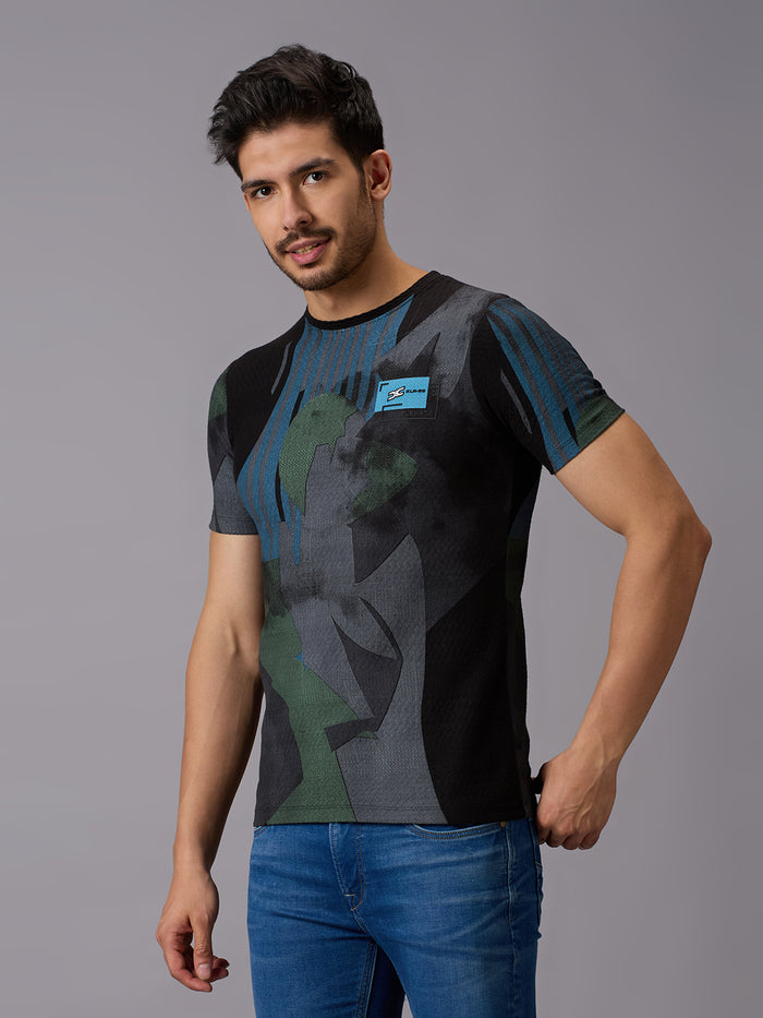 Men's Black Printed Slim Fit T-Shirts
