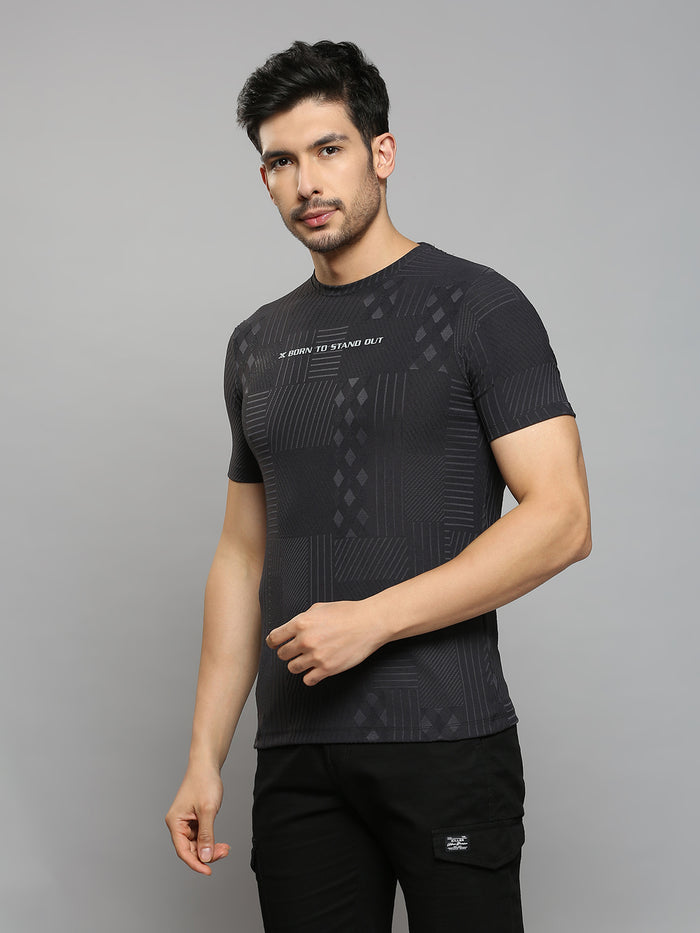 Men's Black Printed Slim Fit T-Shirts