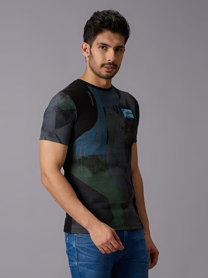 Men's Black Printed Slim Fit T-Shirts
