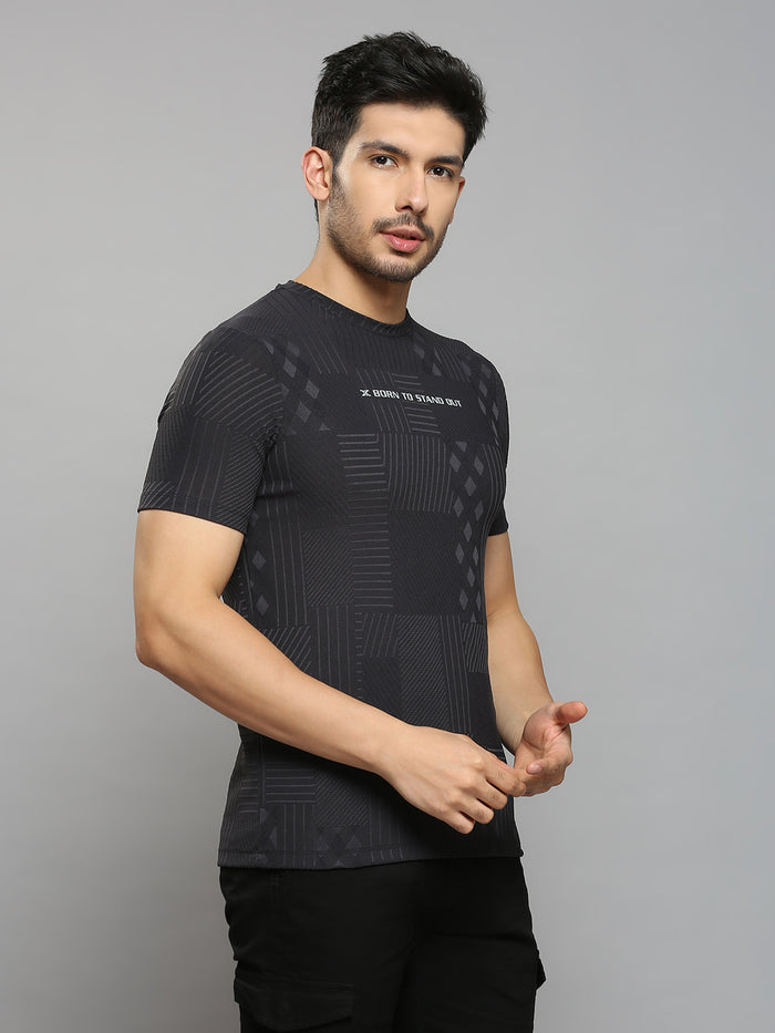Men's Black Printed Slim Fit T-Shirts