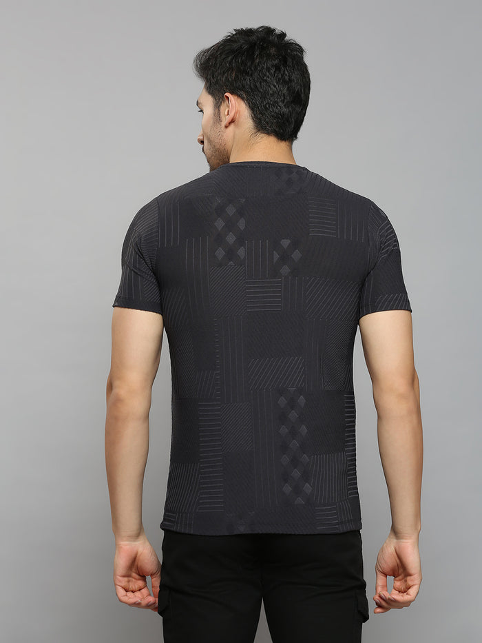 Men's Black Printed Slim Fit T-Shirts