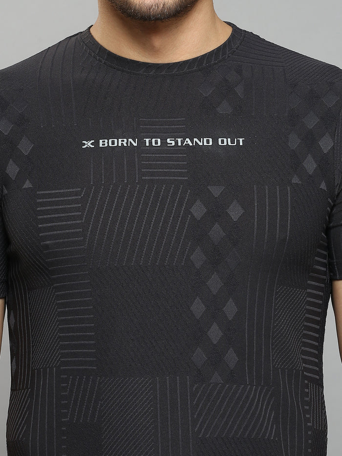 Men's Black Printed Slim Fit T-Shirts