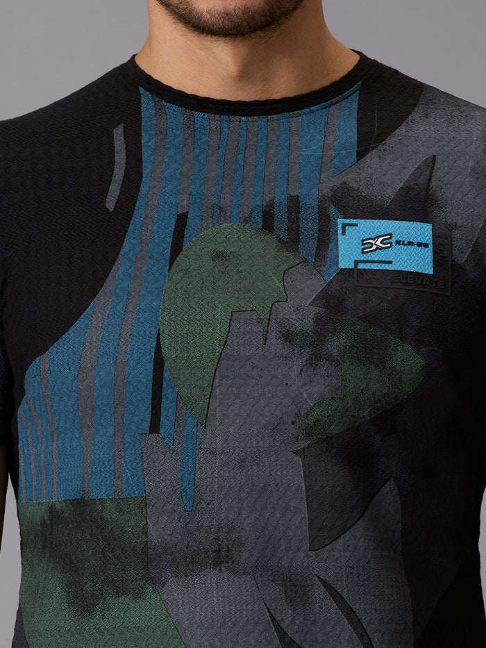 Men's Black Printed Slim Fit T-Shirts