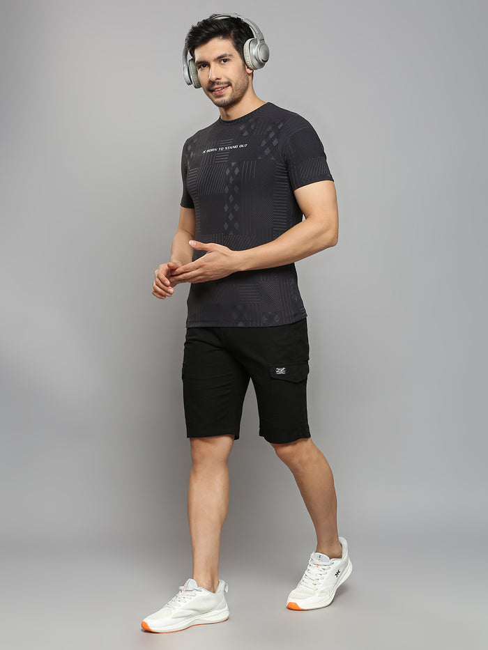 Men's Black Printed Slim Fit T-Shirts