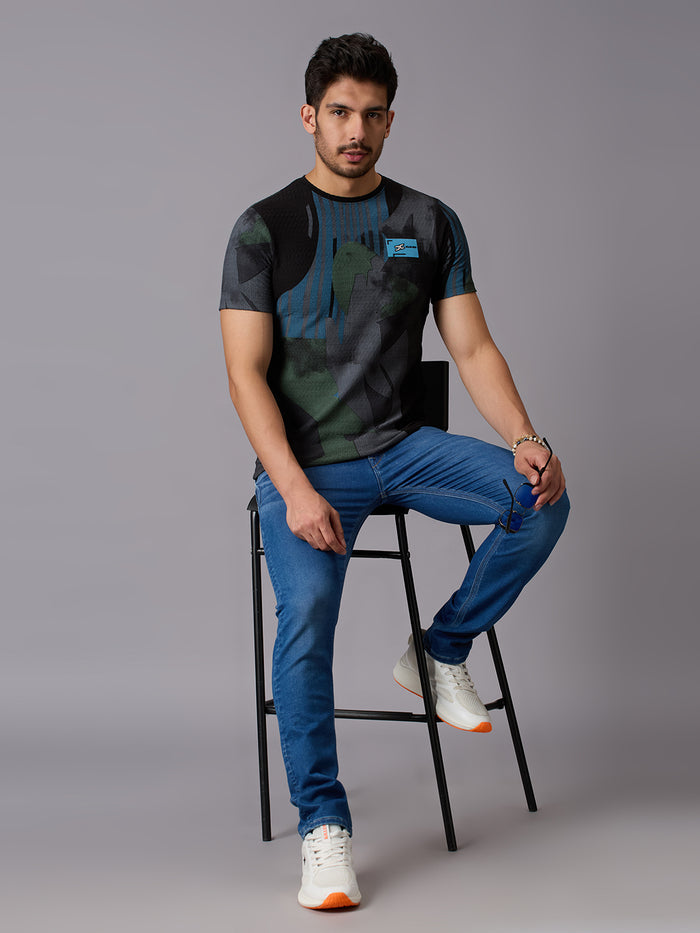 Men's Black Printed Slim Fit T-Shirts