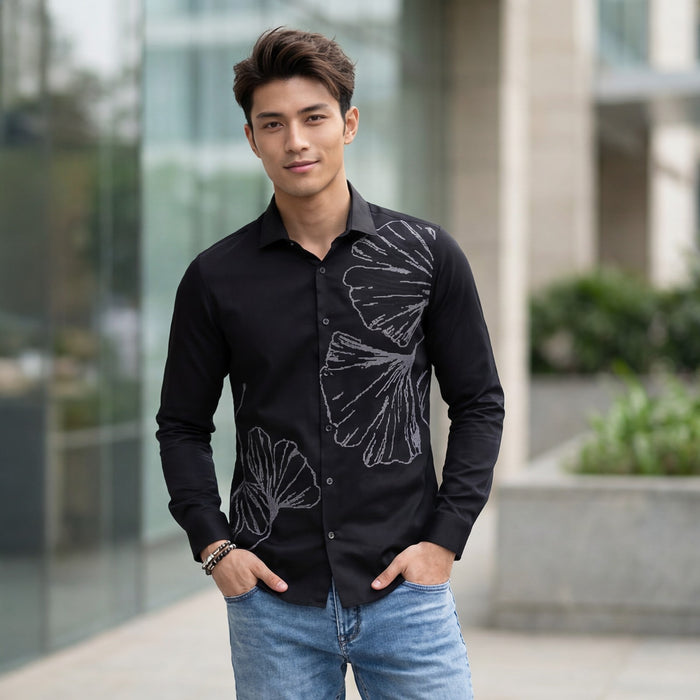 Men's Black Solid Slim Fit Shirts