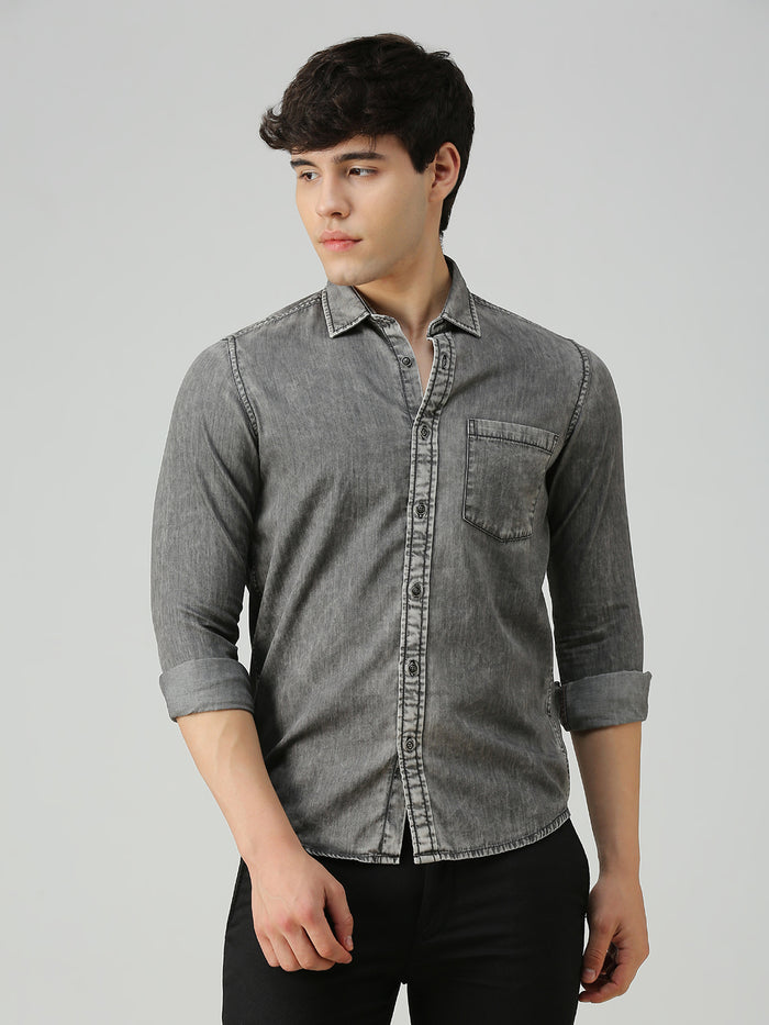 Men's Black Solid Slim Fit Shirts