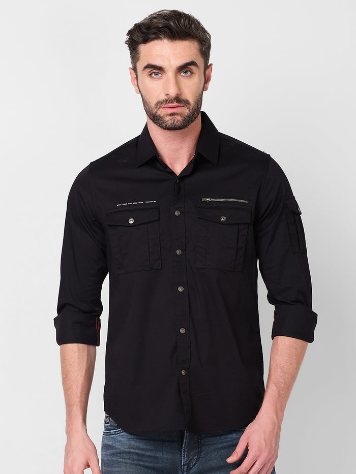 Men's Black Solid Slim Fit Shirts