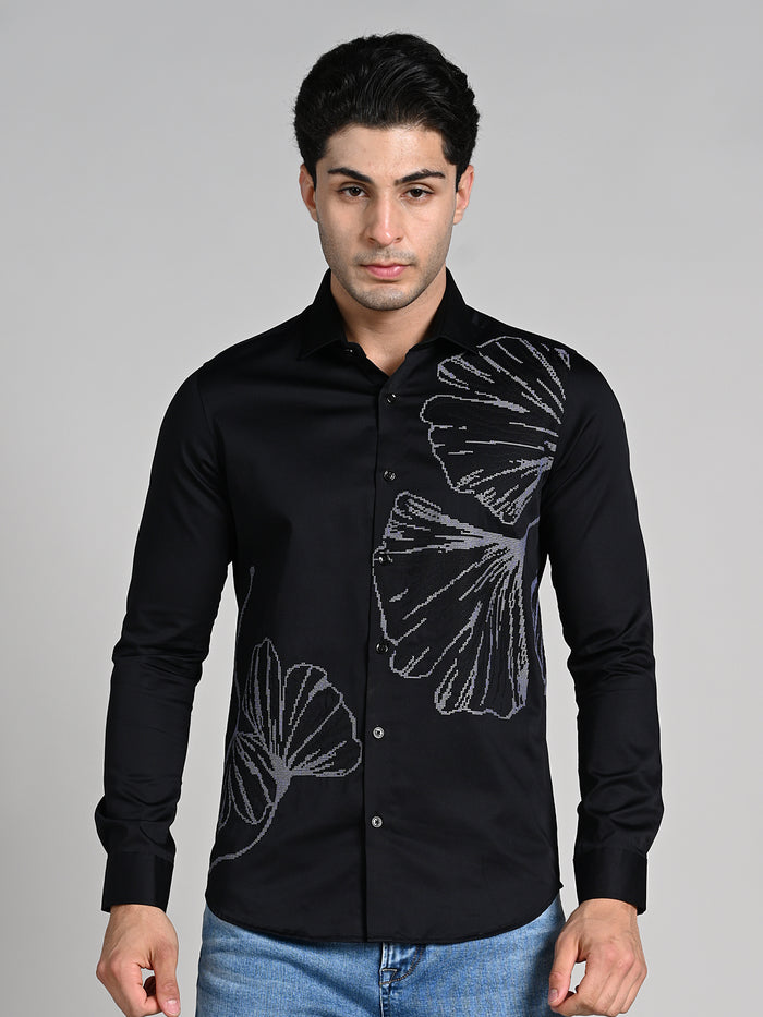 Men's Black Solid Slim Fit Shirts