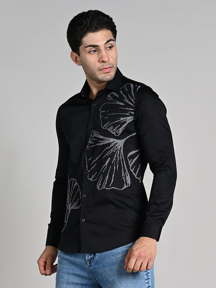 Men's Black Solid Slim Fit Shirts