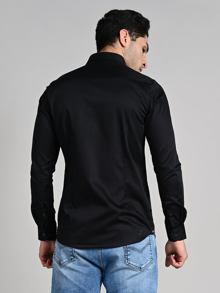 Men's Black Solid Slim Fit Shirts